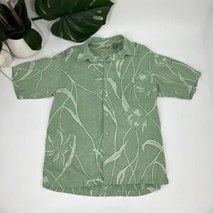 Tori Richards Vintage Hawaiian Print  Aloha Shirt Green/Cream Floral Large